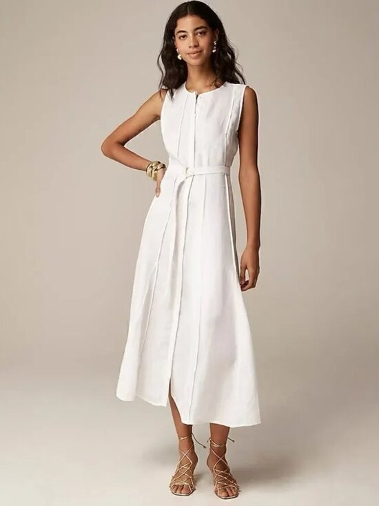 J. Crew Dresses & Skirts - NWT J. Crew seamed linen dress with removable belt, White, Size Medium